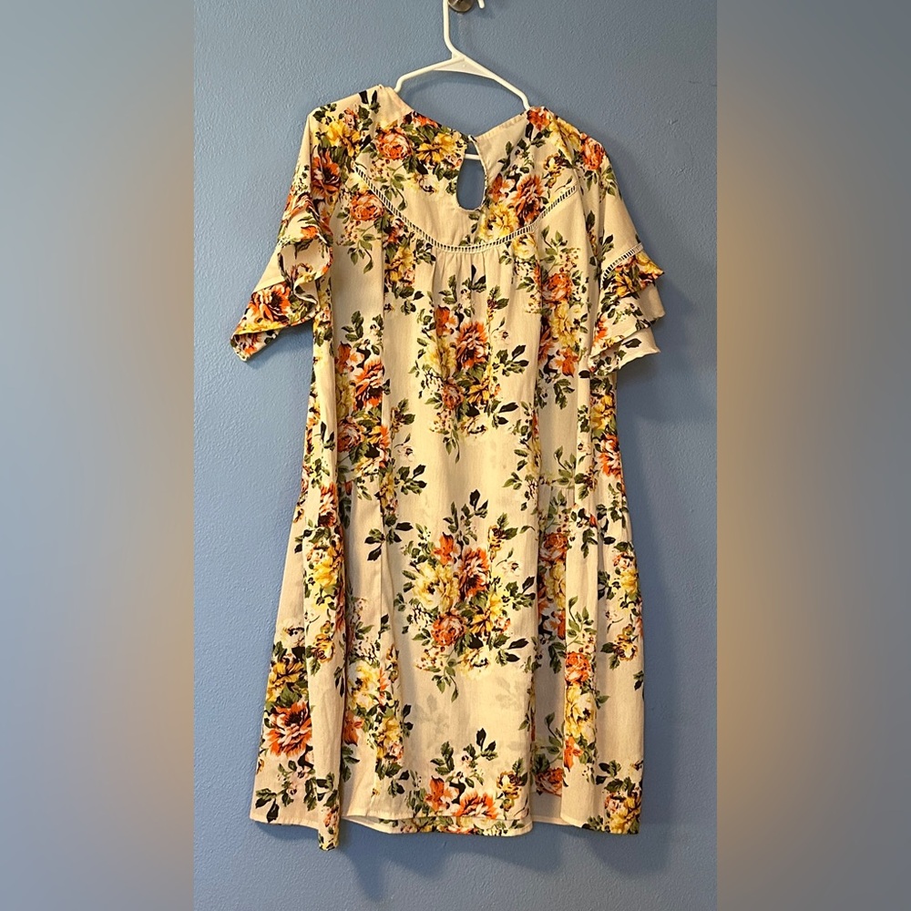 Umgee Rehab USA Floral Short Ruffle Sleeves Button Closure Dress SZ XL - Picture 2 of 11